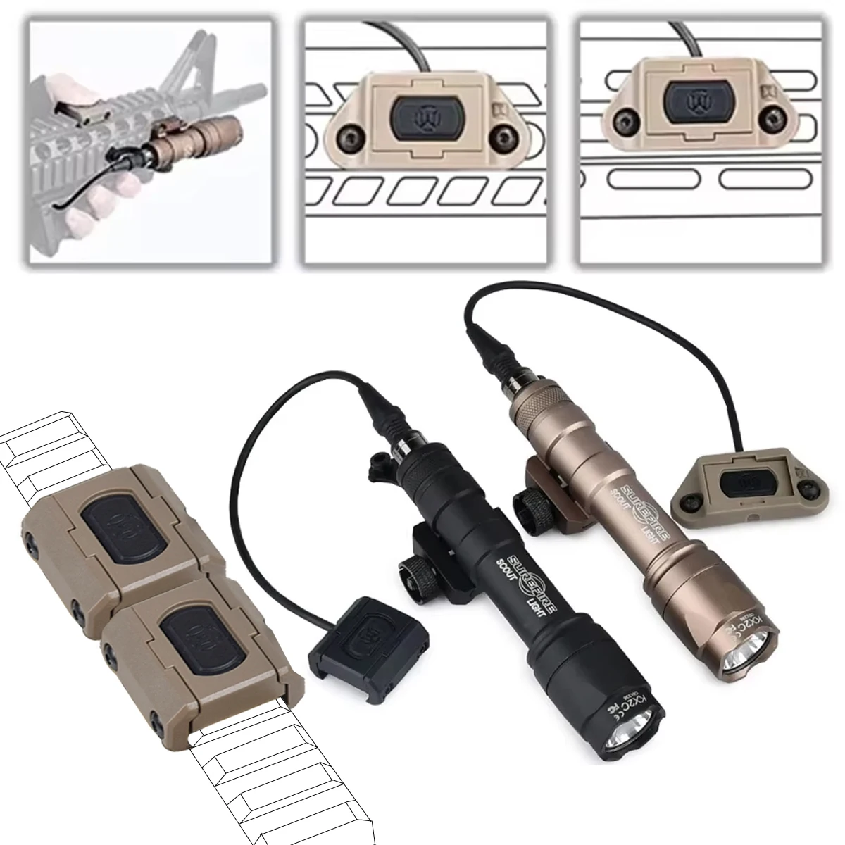 Surefire M600 M300 SF Tactical Flashlight Scout Light Offset Mount Scout Light UNITY Pressure Switch Airsoft 20mm Rail Hunting
