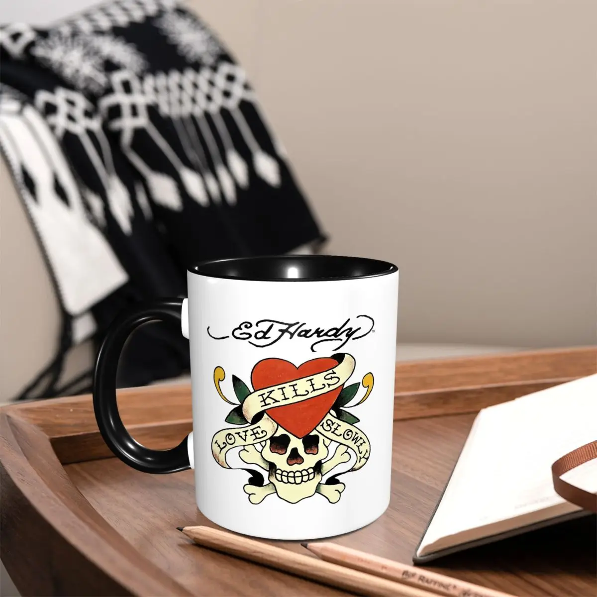 Ed Hardy Love Kills Slowly Mug Funny Ceramic Coffee Cups Tea Mugs Milk Cup Drinkware Gifts for Friends
