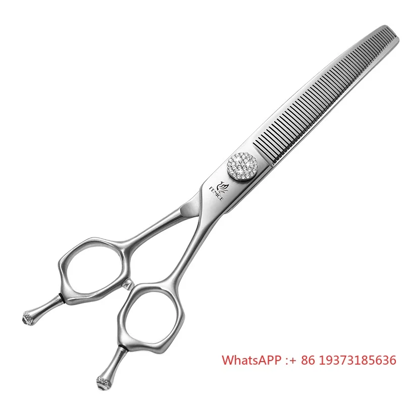 Fenice 7 Inch Diamonds Screw Pet Grooming Scissors Pet Grooming Curved Chunker Scissors Thinning Shears for Dogs Supplies