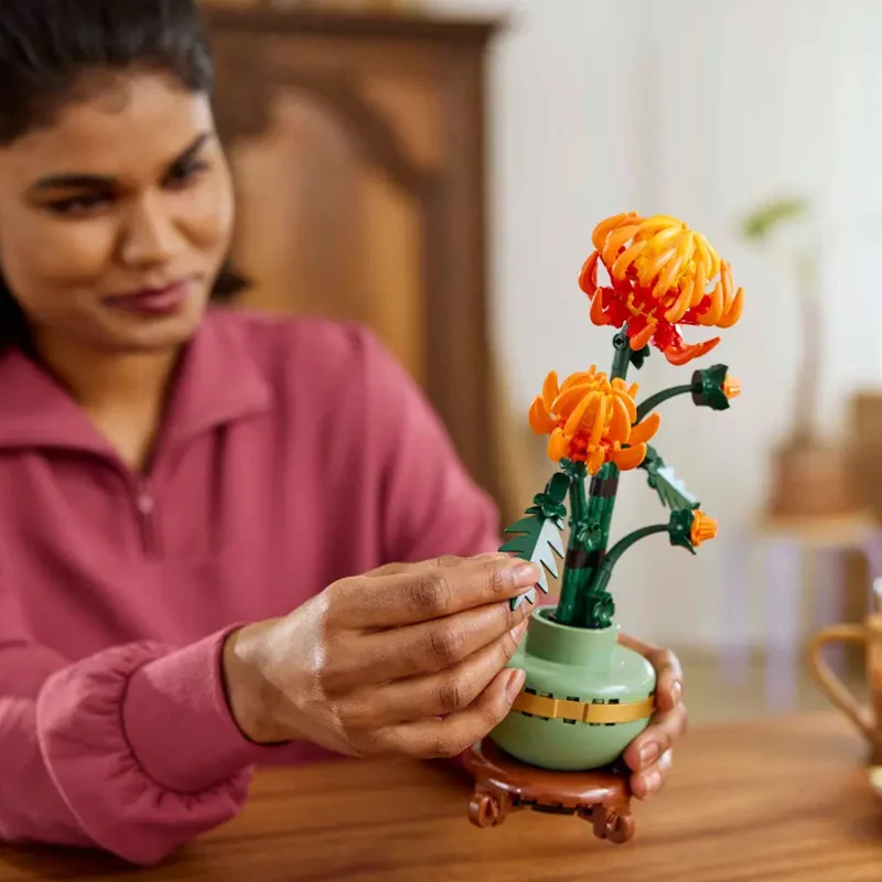 レゴブロック、金色の菊の束、積み木、盆栽、植物模型ブロック、ロマンチックな家庭用おもちゃ、子供用ギフト