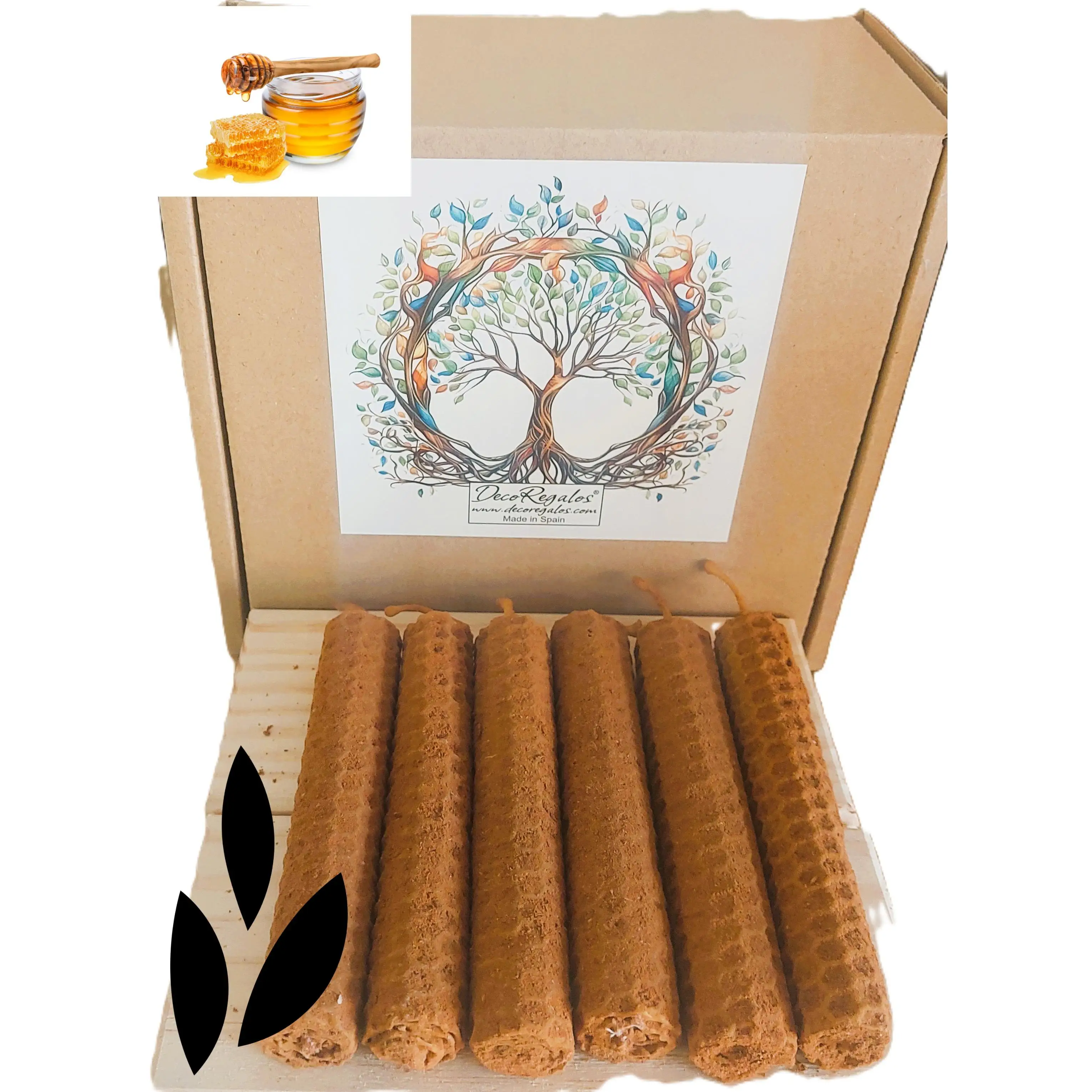 6 Velas de Cera de Abeja Hechas a Mano con Canela para Rituales de Prosperidad y Protección - YA-DECOREGALOS