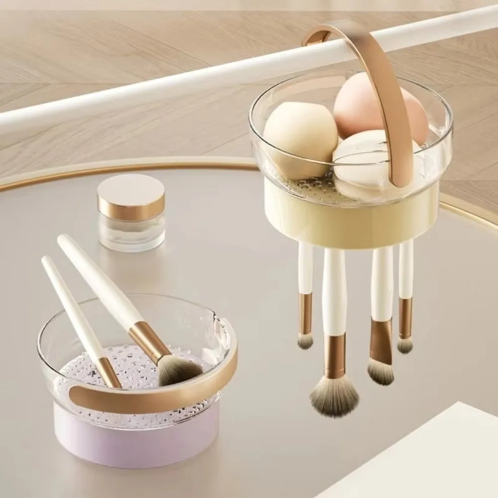 

Емкость для хранения кистей для макияжа 2-в-1, большая вместимость, пылезащитная, с функцией очистки, съемная, прозрачная