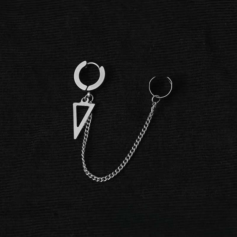 

Punk Stainless Steel Ear Chain Key Lock Star Triangle Cross Ear Cuff Clip & Stud Earrings for Men Women