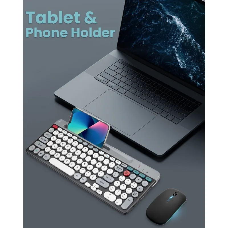 Dual mode wireless Bluetooth card slot keyboard and mouse set retro punk style round key cap charging office