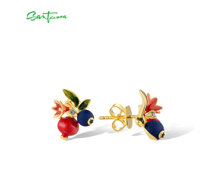 SANTUZZA Echte 925 Sterling Silber Ohrhänger für Damen, Exquisite Früchte, Blaubeeren & Granatapfel, Niedlicher Edel-Schmuck mit Emaille – Detail 8
