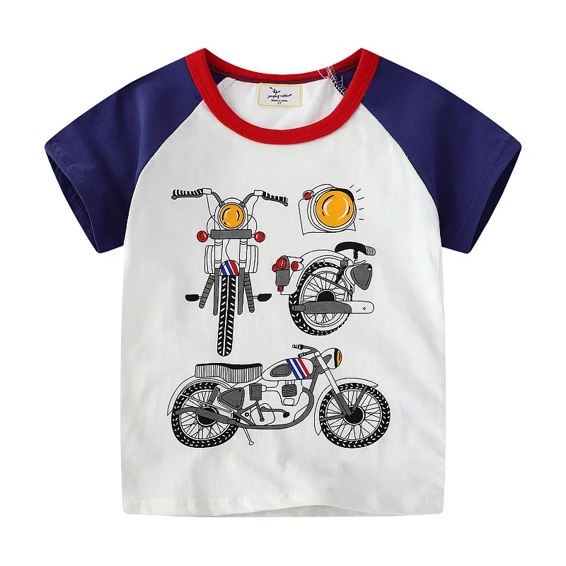 Jumping Meters 2-7T 100% Baumwolle Autos Drucken Sommer Jungen Mädchen T-shirts Cartoon Mode Kinder Tops Mode baby Kleidung