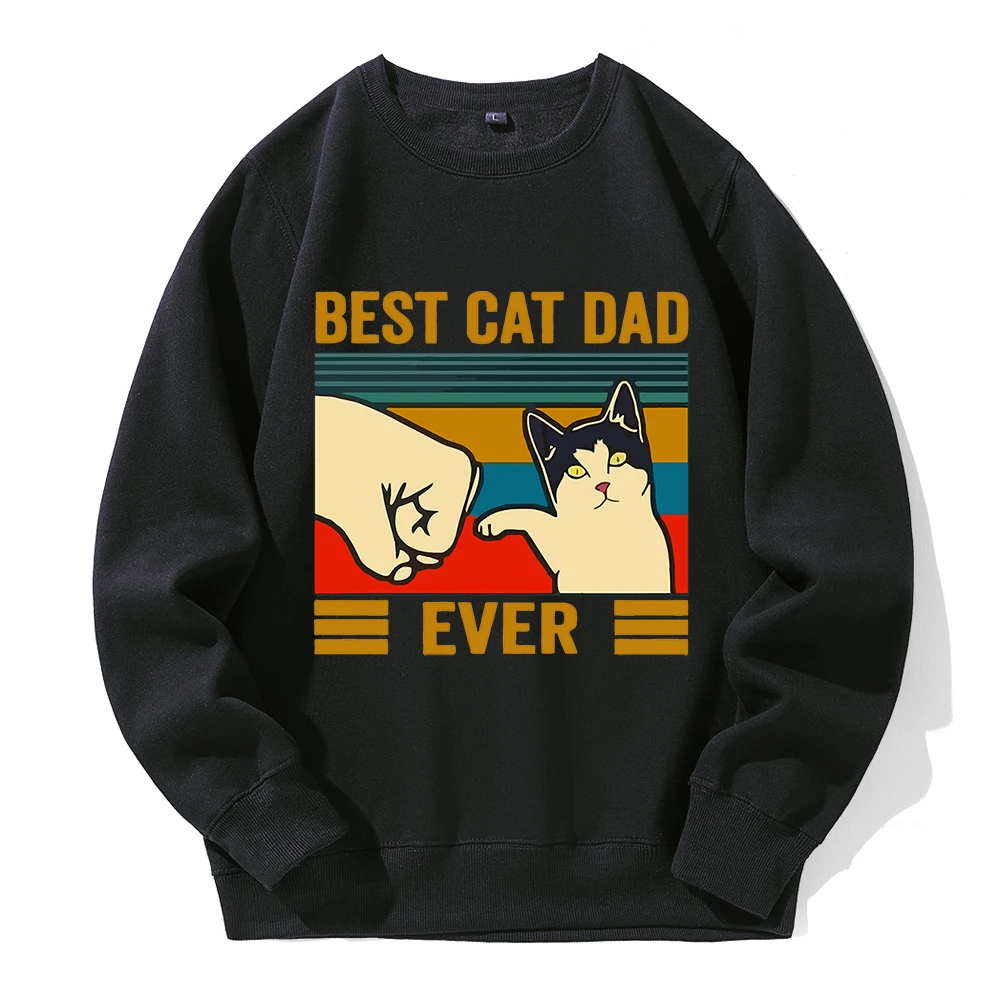 Best Cat Dad Print Men'S Sweatshirt Vintage Oversize Hooded Street Casual Stylish Warm Hoodie Autumn Simple Soft Tracksuit Male