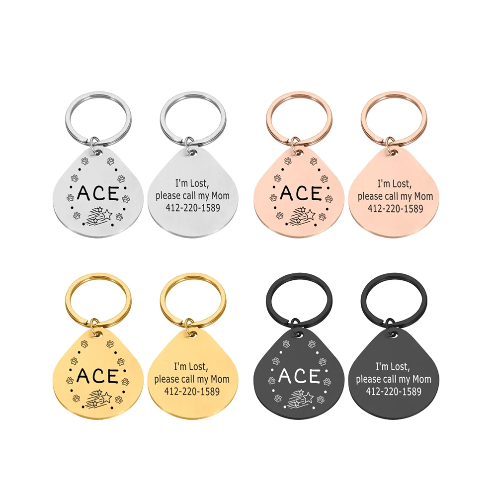 Animal Tag Keychain, Custom Content Keychain, Front And Back Engraving, Stainless Steel Metal, Personalized Pet Gift