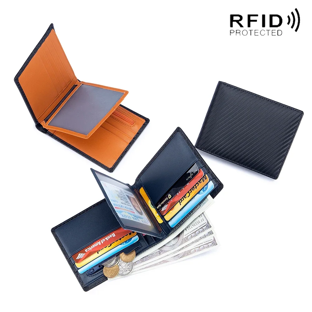 

RFID Men's Wallet Genuine Leather Short Wallet Multi Card Change Position Cowhide Wallet Card Holder Card Wallet Coin Purse