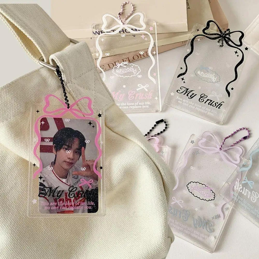 

Bowknot Kpop Card Holder Student Badge Protector Idol Photo Card Holder Transparent Acrylic Backpack Pendant Card Protector