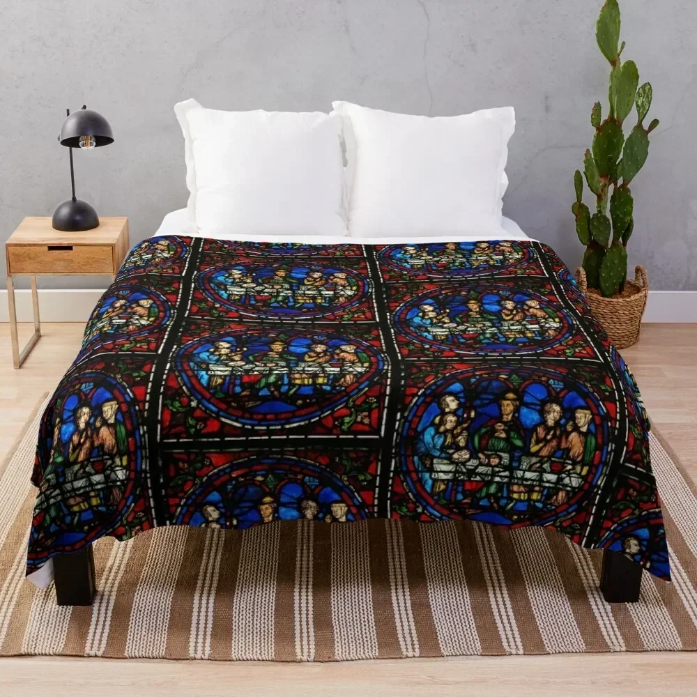 

Stained Glass, Chartres Cathedral Throw Blanket Easy Care Comfortable Blanket for Couch