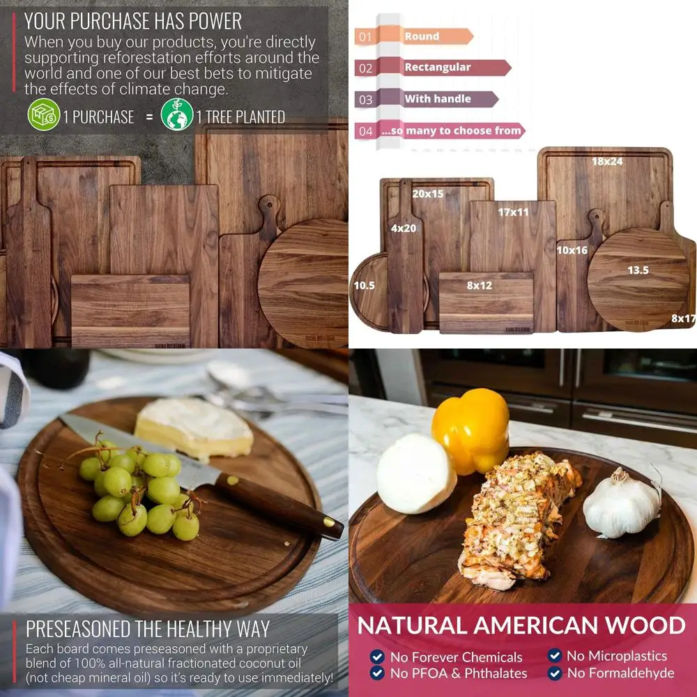 

Sustainable Hardwood Round Walnut Cutting Board - Made in USA, 10.5 Inch Diameter