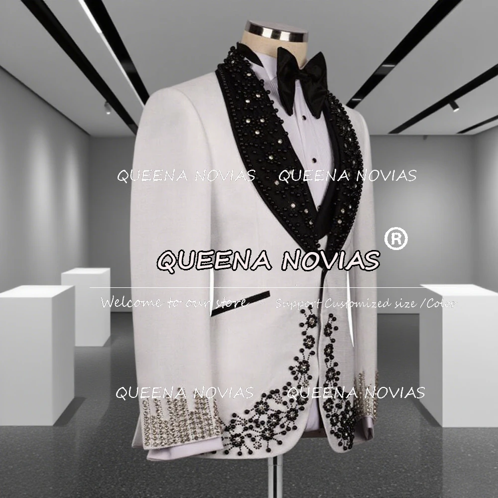 

Luxury Crystals Beaded Wedding Suits For Men 3 Pieces Set Sequins Label Groom Blazers Customized Red Groom Tuxedos Costume Homme