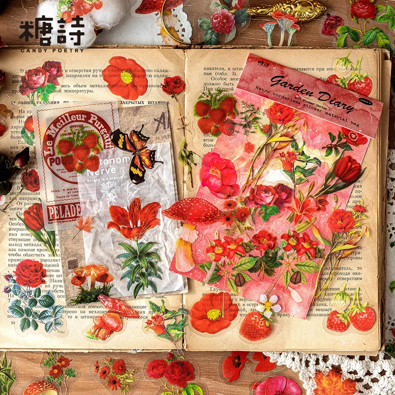 Mr. Paper 6 Style 100 Pcs/Pack Sticker Packs Retro Plant Flower Handbook Collage Material Sticker DIY Dairy Drinking Glasses