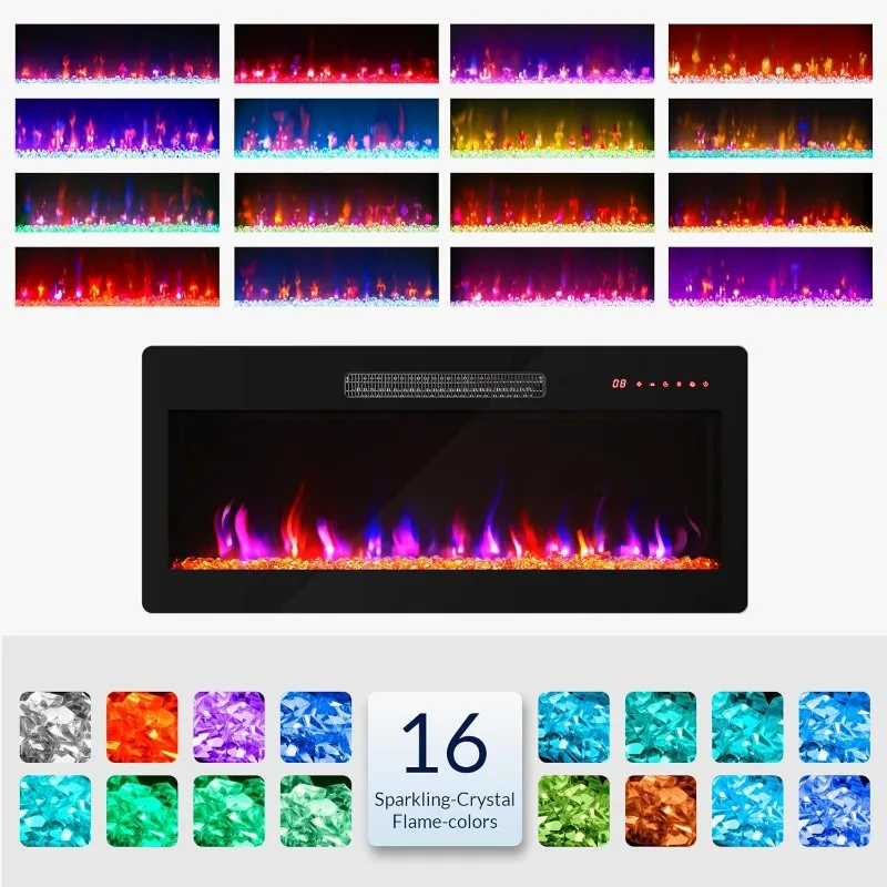 DELLA 36" 1400 W Electric Fireplace Heater, Recessed & Wall Mounted Electric Fireplace, Heater with Adjustable LED Flame Color