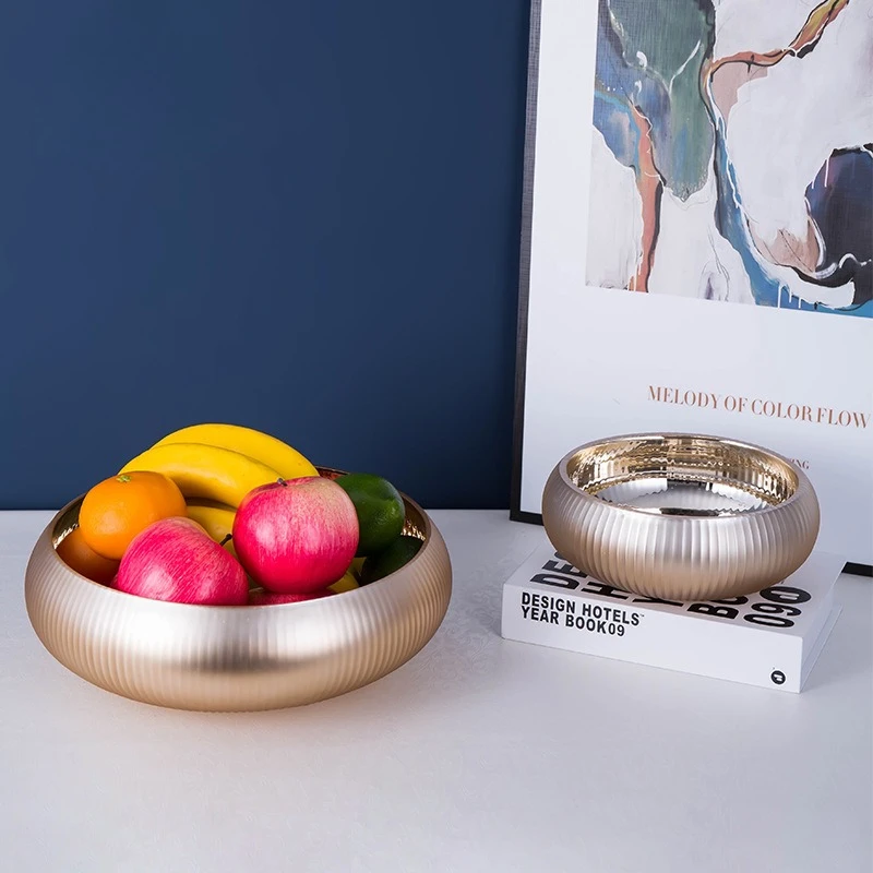 Light luxury large-diameter gold glass fruit plate, coffee table storage snacks, fruit soft decoration ornament