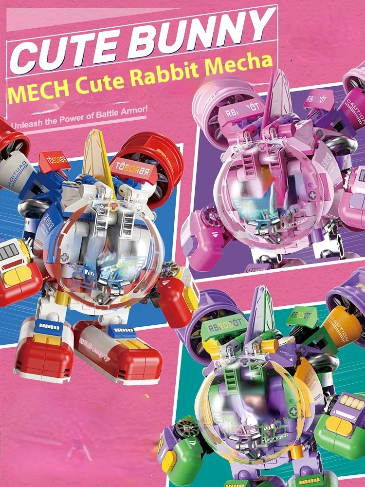 Mecha Series Robot Cute Rabbit Building Blocks Mechanical Action Figure Model Techniacl Bricks Christmas Gift Toy For Boy