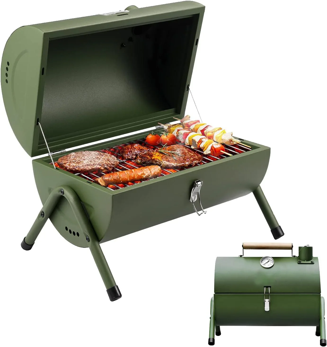 Portable Charcoal Grill Tabletop Outdoor Barbecue Smoker Small BBQ Grill For Outdoor Cooking Backyard Camping Picnics Beach