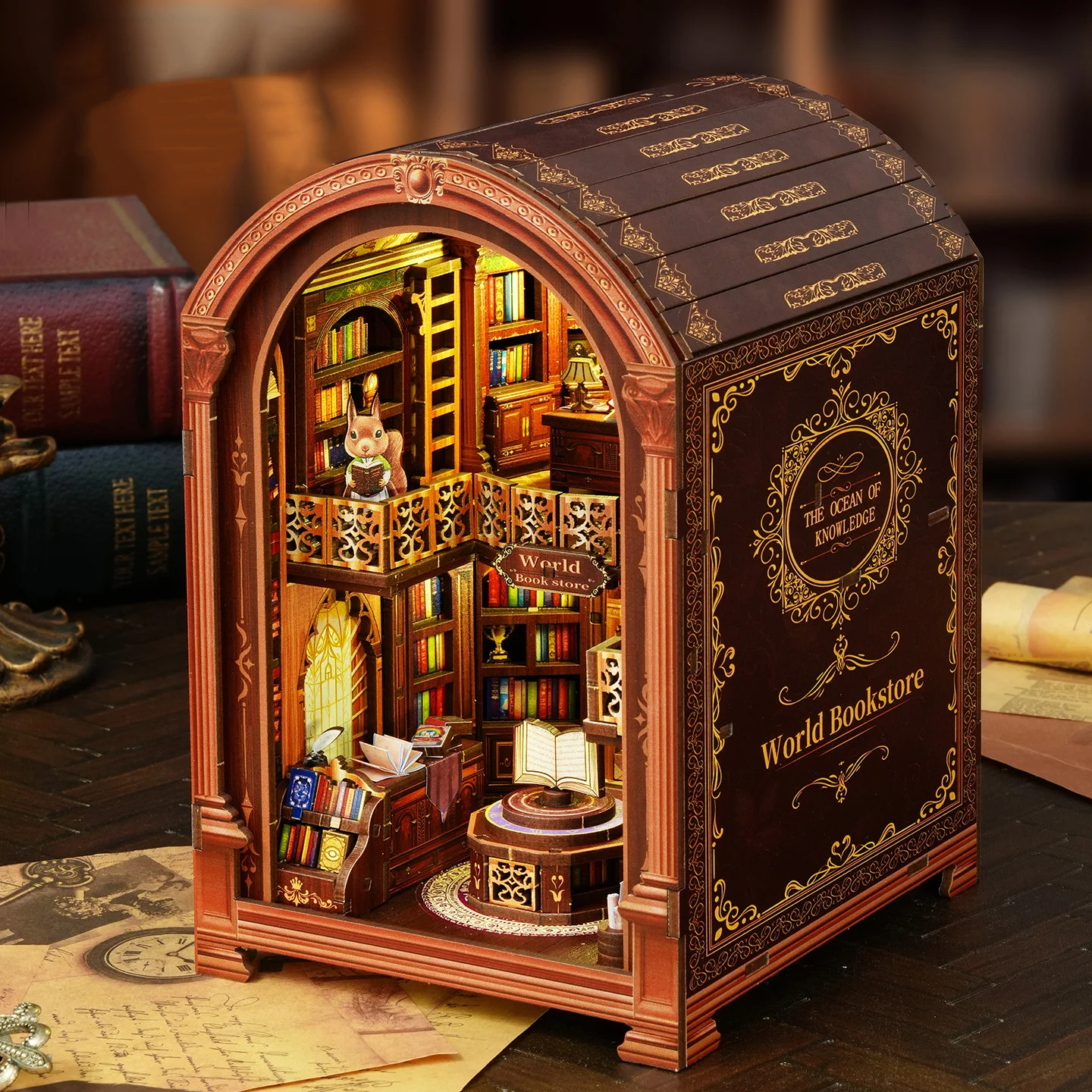 Diy livro nook kits de modelo em miniatura de madeira wanguo livraria estante 3d quebra-cabeça natal estante para amigos presentes aniversário