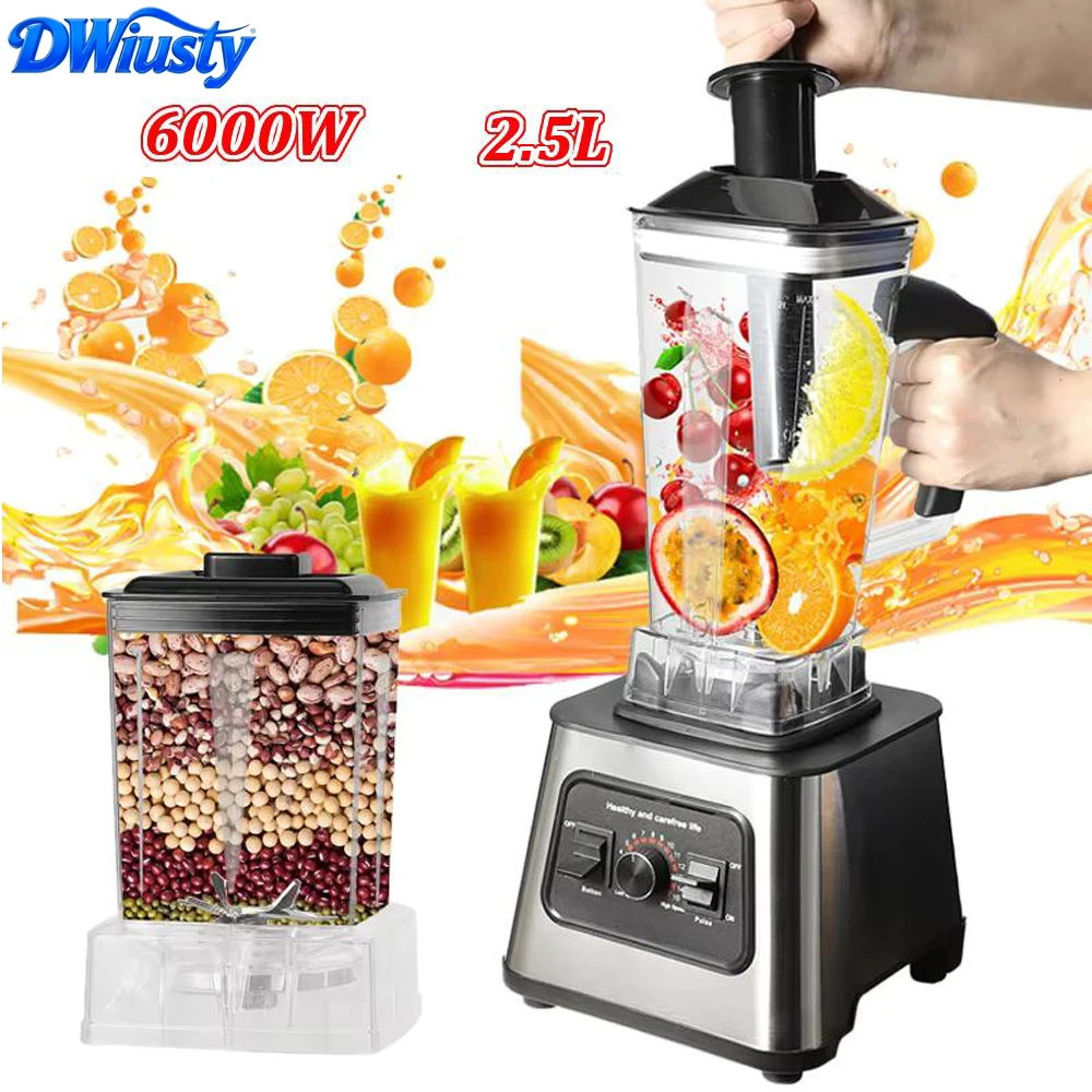 Licuadora de Alta Velocidad 2 en 1 DWiusty de 6000W, Capacidad de 2.5L, 9 Velocidades Ajustables, Licuadora para Triturar Hielo y Hacer Jugos, Procesador Multifunción