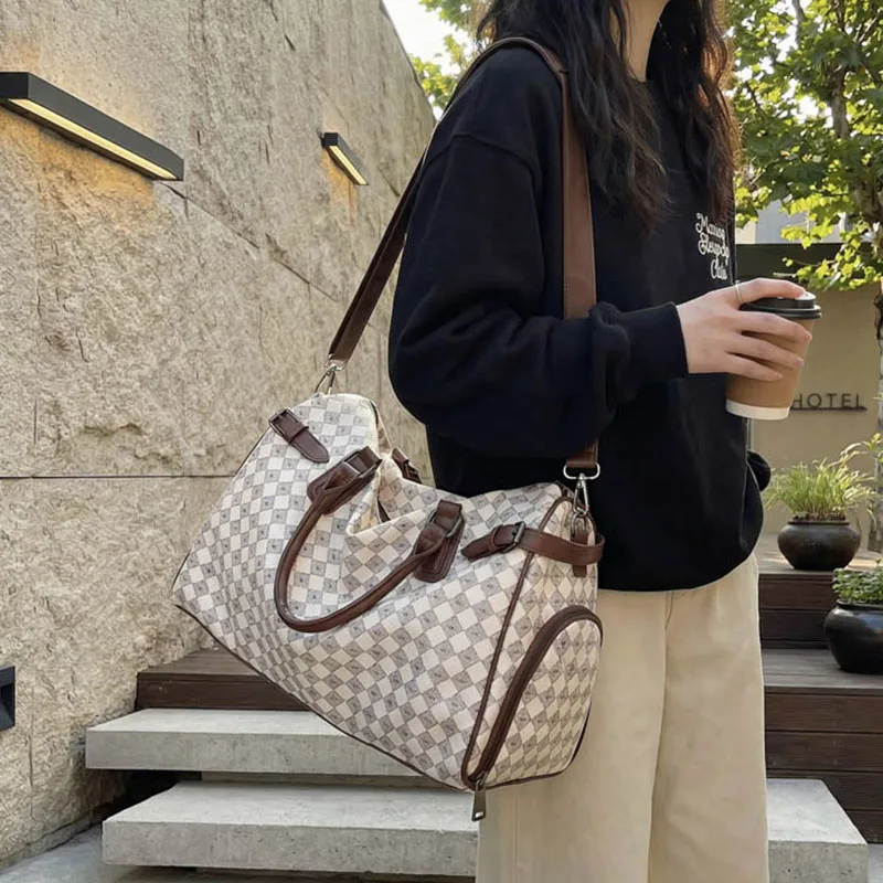 High-End Plaid Travel Bag Large Capaci Hand Lage oulder Crossbody Fitn Bag for Men And Women ort Busin Trip