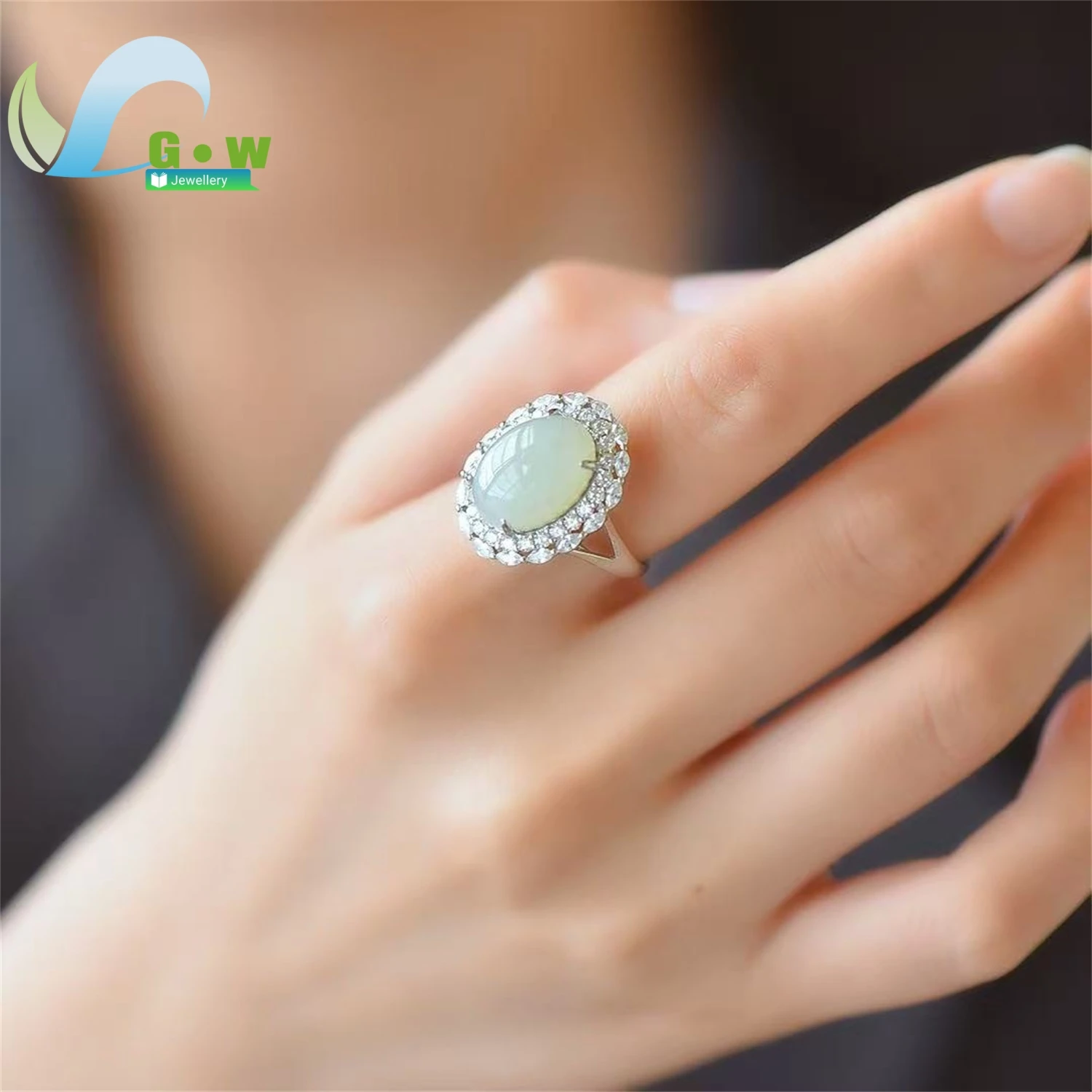 Natural Hetian Jade Unique Design Court Style Adjustable Index Finger Ring Women's Exquisite Retro Ethnic Style Jewelry Gift