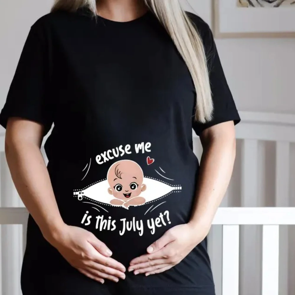 Excuse Me Pregnancy Announcement Women Cotton T-Shirt New Baby Announcement Pregnancy Gift for Mom To Be Graphic T Shirts Tops
