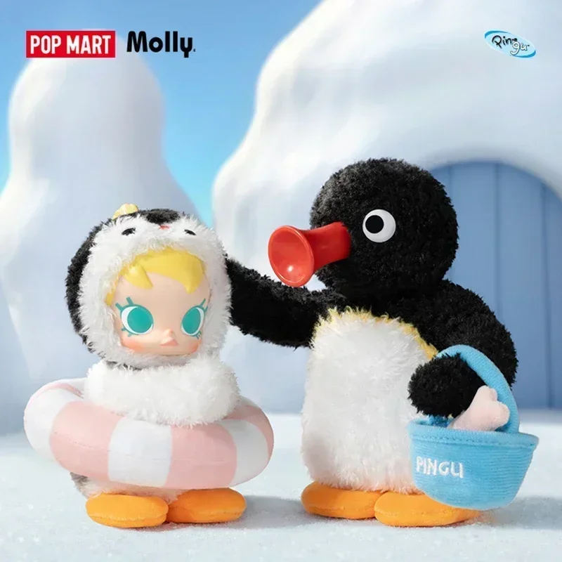 POP MART Baby Molly X Pingu Happy Fishing Series Kawaii Vinyl Pendant Blind Box Anime Action Figure Surprise Toy