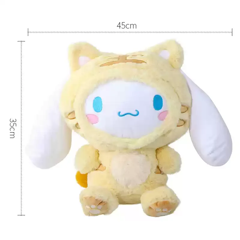 MINISO Sanrio Cinnamoroll serie muñeco de peluche pequeño tigre auriculares canela muñeca sentada muñeca súper linda muñeca de tela regalo de cumpleaños