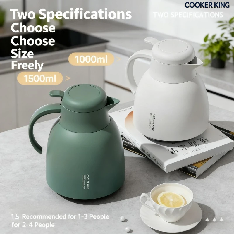 

COOKER KING1.5L Insulated Flask with Red Inner Liner, Glass Inner Liner Hot Water Bottle, Large Capacity Home Use Thermos