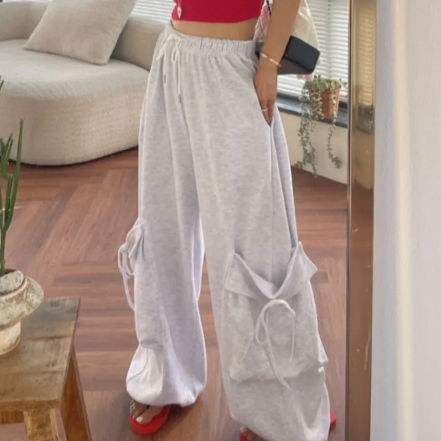 Pantaloni casual dimagranti a vita alta a gamba larga per le donne Primavera Autunno Nuovi pantaloni Sle Faionable Big Ket possono essere abbinati