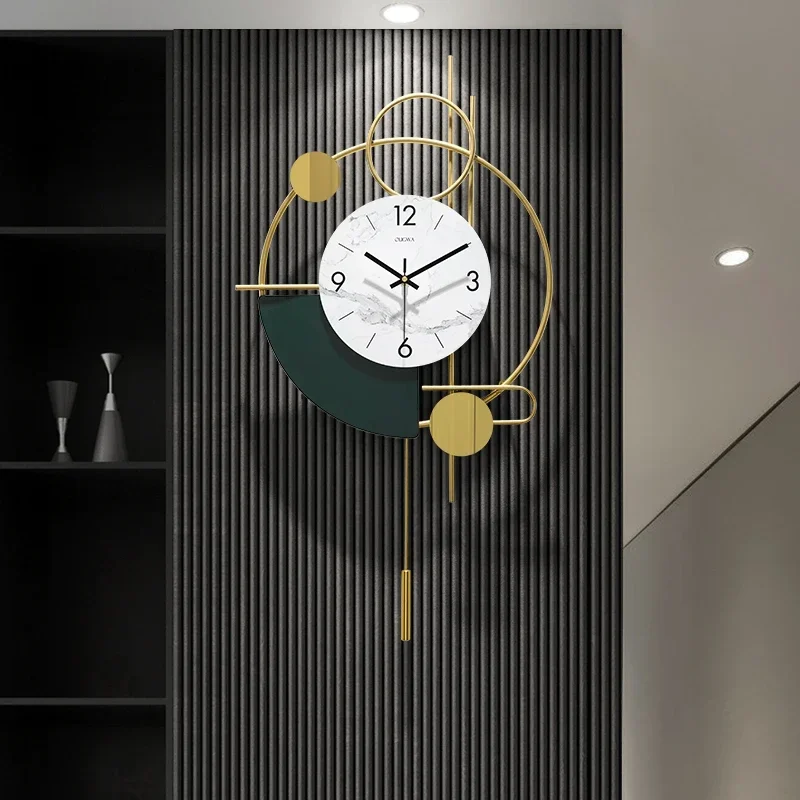 Modern Clocks for Living Room Decorative Gold Wall Clocks Round Big Wall Clock Pendulum Geometric Mute Metal Digital Home Clock