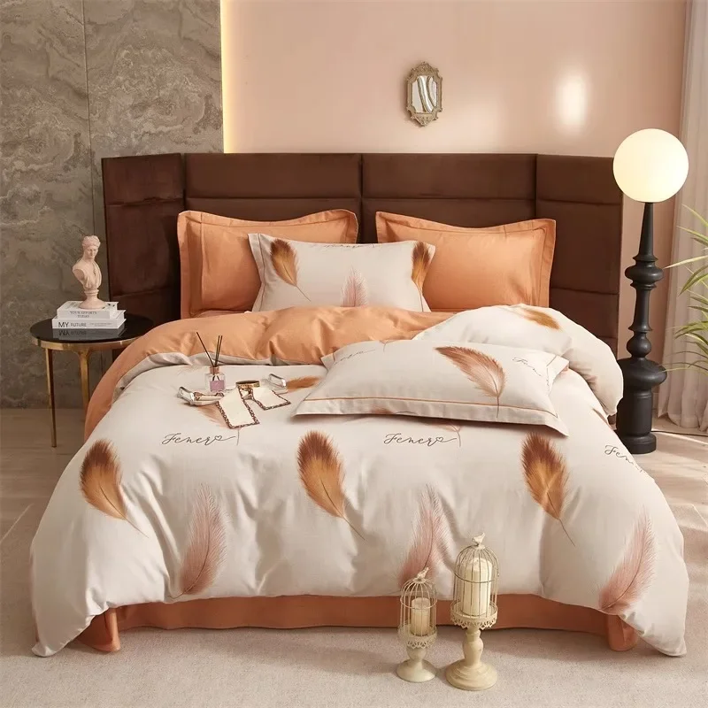 Light luxury high-end thickened cotton abraded four-piece set, quilt cover, bed sheet, bedding