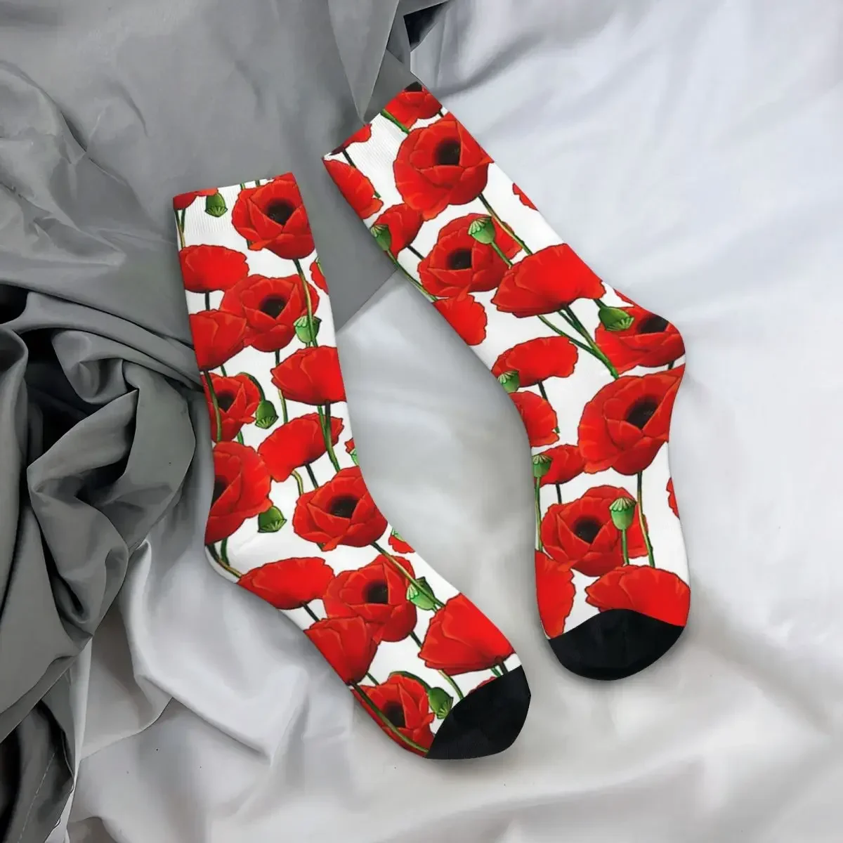 Poppy Pattern ถุงเท้า Harajuku Super Soft ถุงน่อง All Season ถุงเท้ายาวอุปกรณ์เสริมสําหรับชายหญิงของขวัญวันเกิด