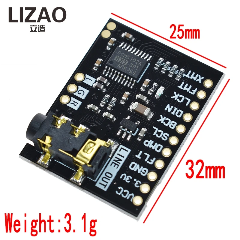 LIZAO 24-Bit HiFi Audio Module PCM5102 DAC I2S Interface pHAT Sound Card for Raspberry Pi with Stereo Jack