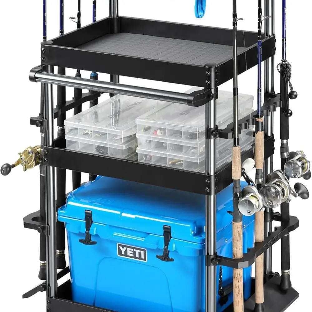 Mobile Tackle Cart Adjustable Fishing Rod Storage