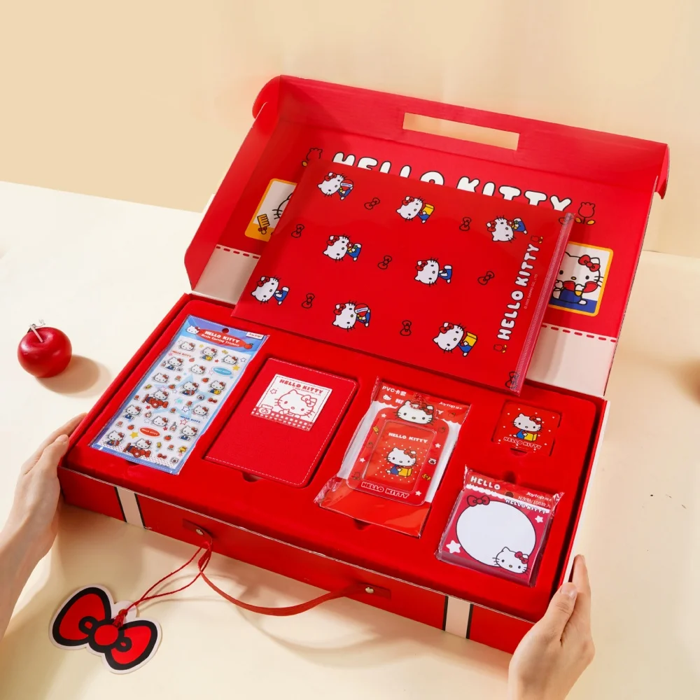 Genuine Hello Kitty Stationery Box Notebook Card Holder Sticky Notes PVC Storage File Sticker Sheet Cute Desk Gift for Friends