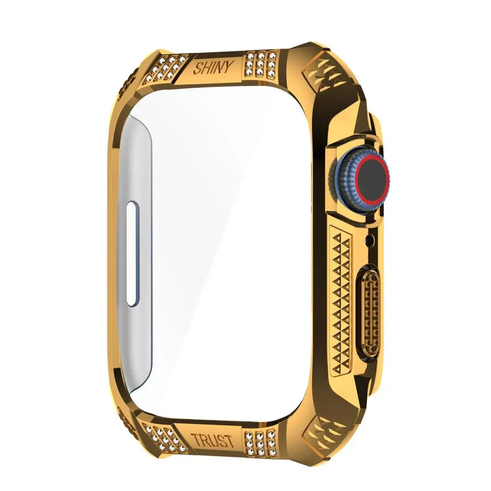 Watch Protective Case for iWatch 7 Rhinestone Rhombus Smart Watch Tempered Film Full Screen Cover Protector