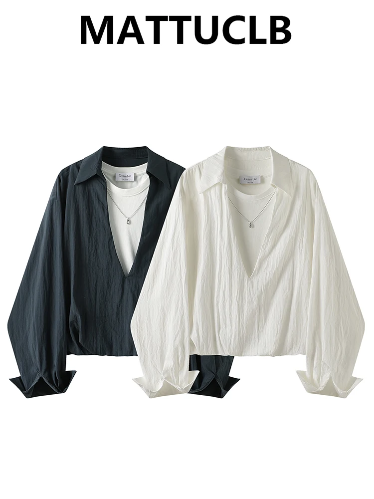 

Autumn Winter Fake Two Pieces Long Sleeve Shirt Old Money Blouse Harajuku 2000s Aesthetic Korean Tops Vintage Solid Color New