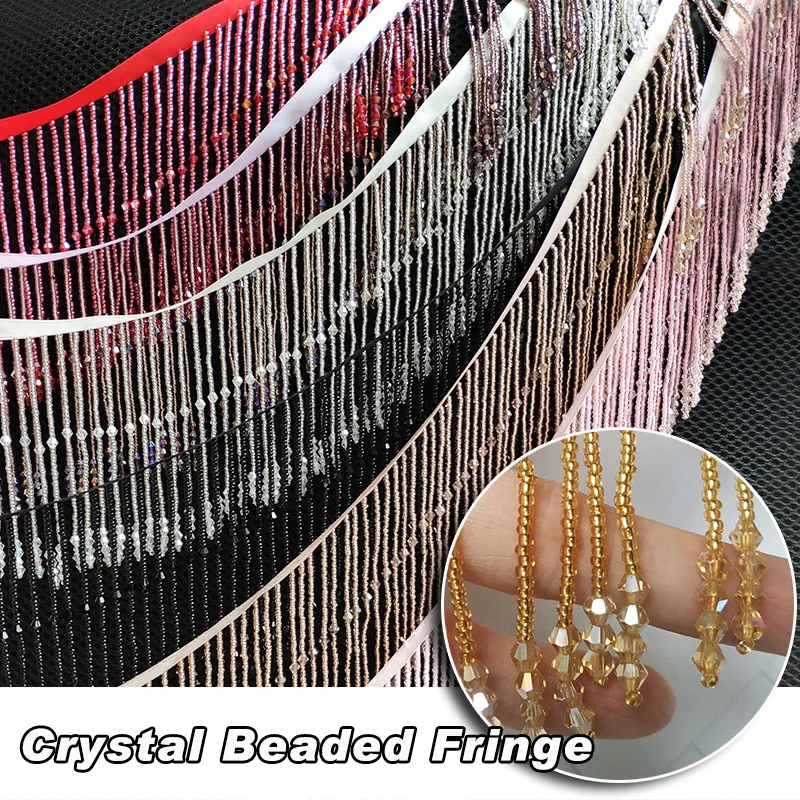 45/90cm Luxury Crystal Beaded Fringed Lace Handmade Diy Headband Wedding Dress Stage Costume Veil Tassel Sewing Accessories