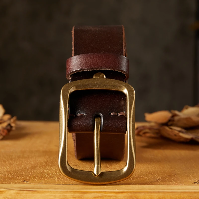 3.8cm Handmade Retro Cowhide Leather Belt Teenager Copper Pin Buckle Jeans Belt Men Vintage Genuine Leather Casual Male Strap