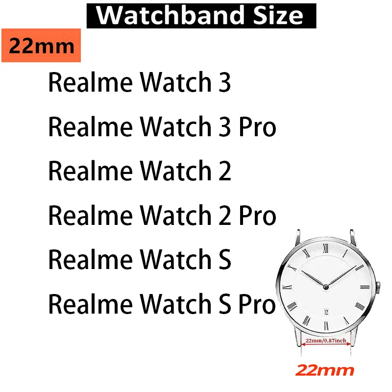 22mm Metal Strap for Realme Watch 3/3 Pro Smart Watch Accessories Stainless Steel Bracelet for Realme Watch 2/2 Pro Watch Band