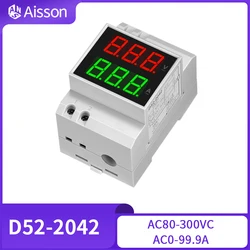 D52-2042 AC Voltmeter Ammeter Digital LED Display AC80-300V 220V 0-99.9A Voltammeter Electric Current Meter Din Rail