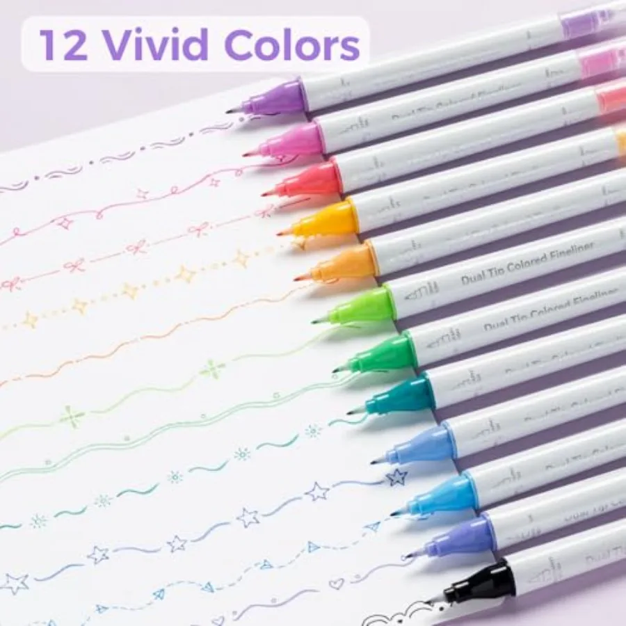 Ohuhu-pincel Fineliner de doble punta, bolígrafos de dibujo de colores, 12 colores, resistente al agua, a prueba de Alcohol, microbolígrafos para adultos, artistas, Beg