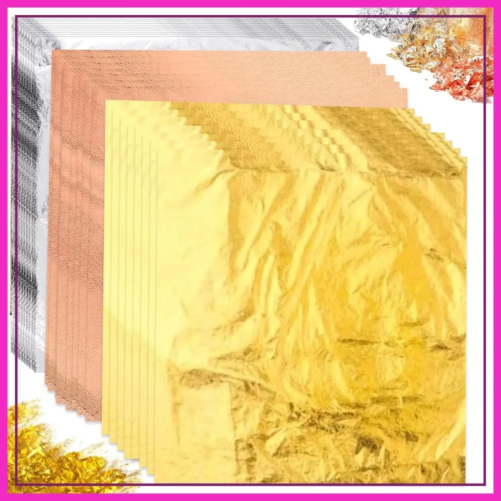 

150 Pcs Gold Leaf Sheets for Art, 5.5x5.5 Inch, 3 Colors Metallic Foil for Crafts, Nails, Gilding, DIY Decor