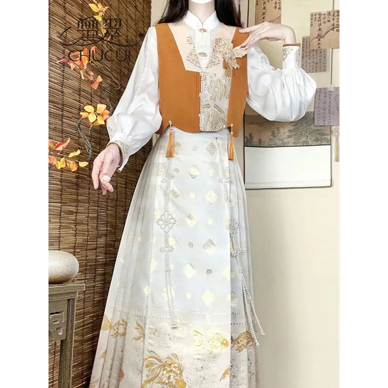 New Chinese-style improved Hanfu women's horse skirt, national style top set