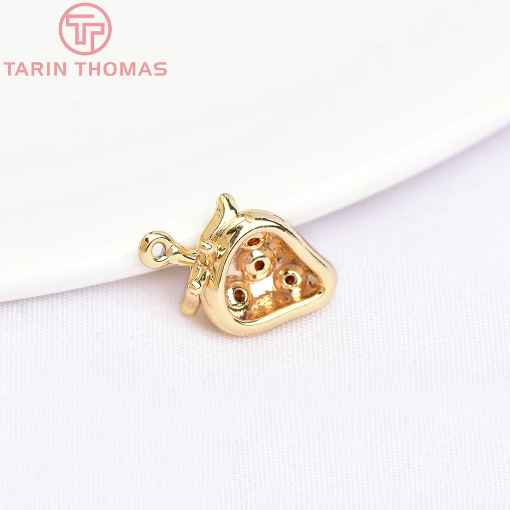 (5955) 6PCS 7.5x12.5MM 24K Gold Color Brass with Zircon Strawberry Pendants High Quality DIY Jewelry Making Findings Wholesale
