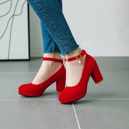 Classic Velvet High Heels Shoes Female Sexy Straps Black Red Womens Heeled Platform Everyday Casual Shoes Dress Pumps Ladies 43