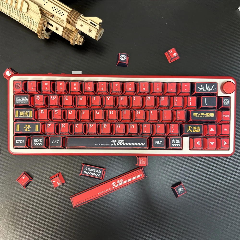 Comic Manga Mecha Style PBT Keycaps Set,137 Keys Red Custom Cherry Profile Doubleshot Keyboard Caps For MX Mechanical Keyboard