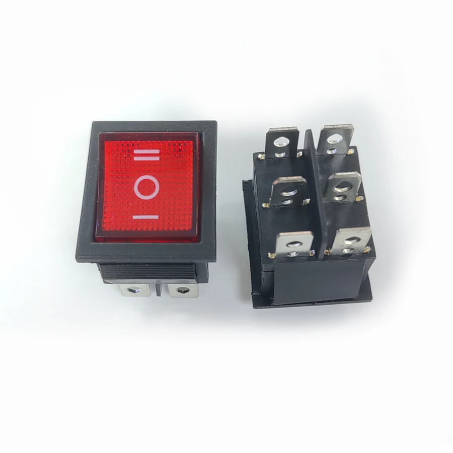 10 Stks/partij KCD4 Boot Rocker Switch 6Pin 6P 3-Posities 16A 250V Zwart/Rood 31*25.5Mm